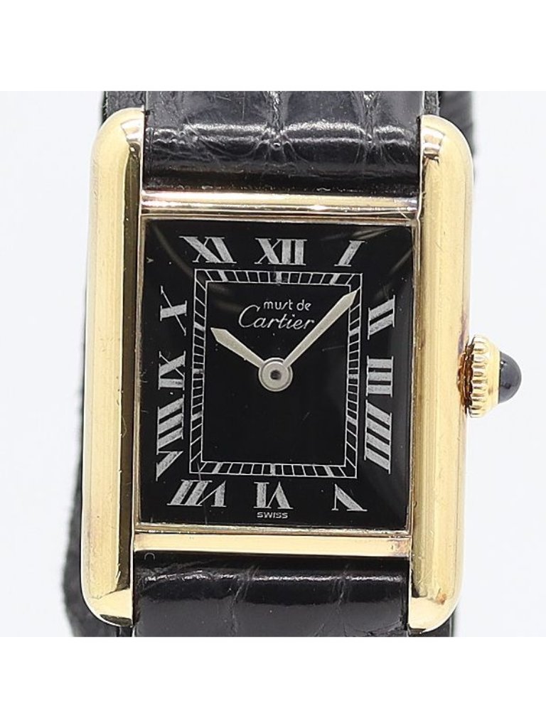 Cartier Must Tank Sm Hand Wound Black Dial Watch